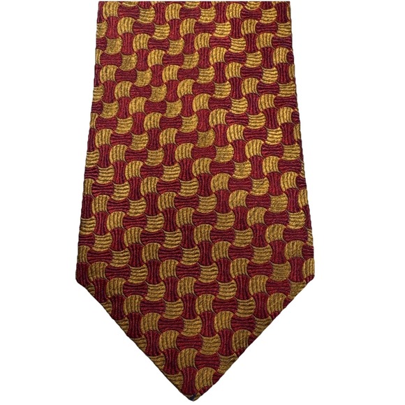 Charvet Men's 100% Silk Necktie Made in FRANCE Designer‎ Geometric Red/Gold EUC